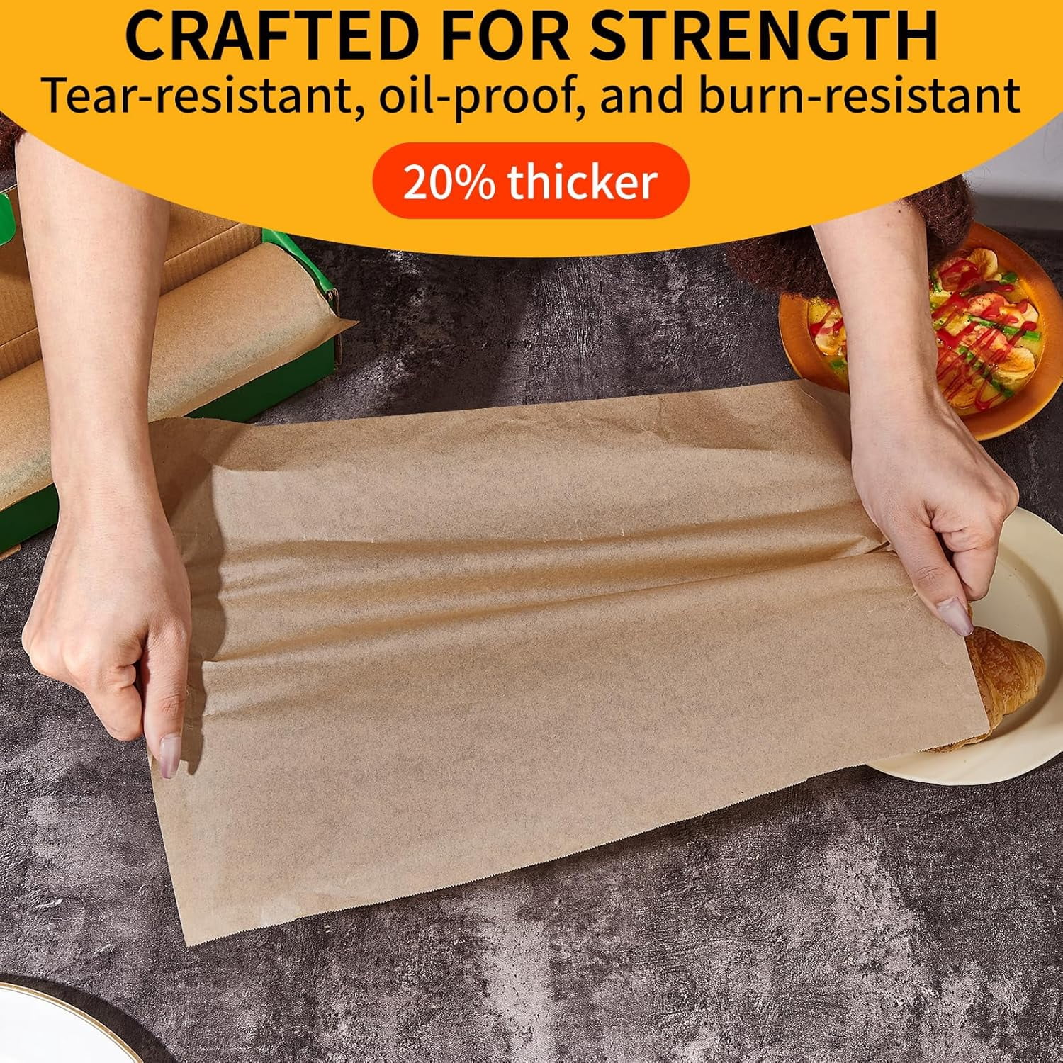 Unbleached Parchment Paper Roll, 15 in x 210 ft Unbleached Non-Stick Baking Paper, Heat Resistant & Food Grade Brown Parchment for Baking, Oven, Cooking, Grilling, Air Fryer