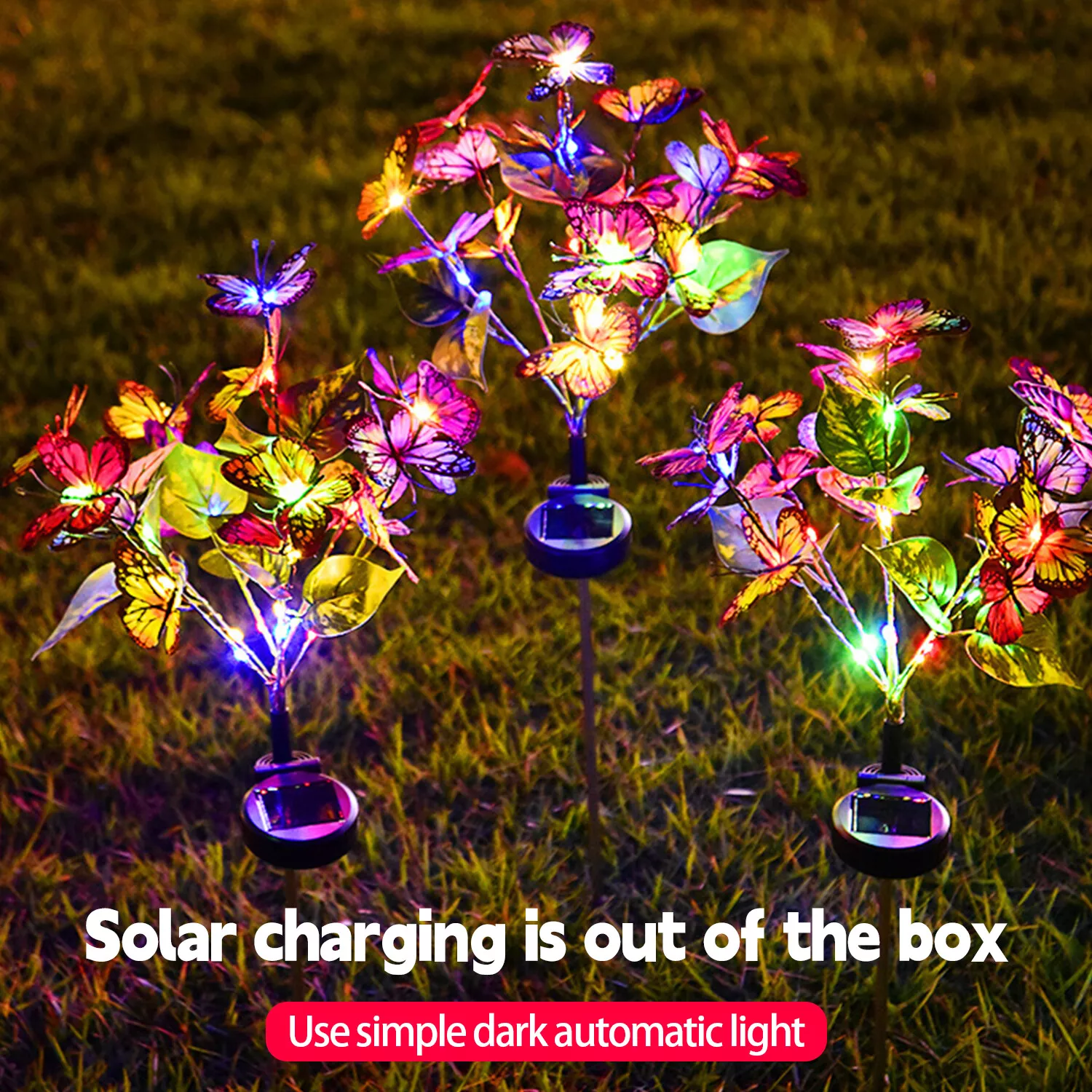 Solar Garden Lights Outdoor Waterproof, Multicolored Solar Decorative Stake Lights with 22LED 17 Butterfly Solar Lights for Garden Patio Lawn Terraces, Yards and Paths Decor (2 Pack)