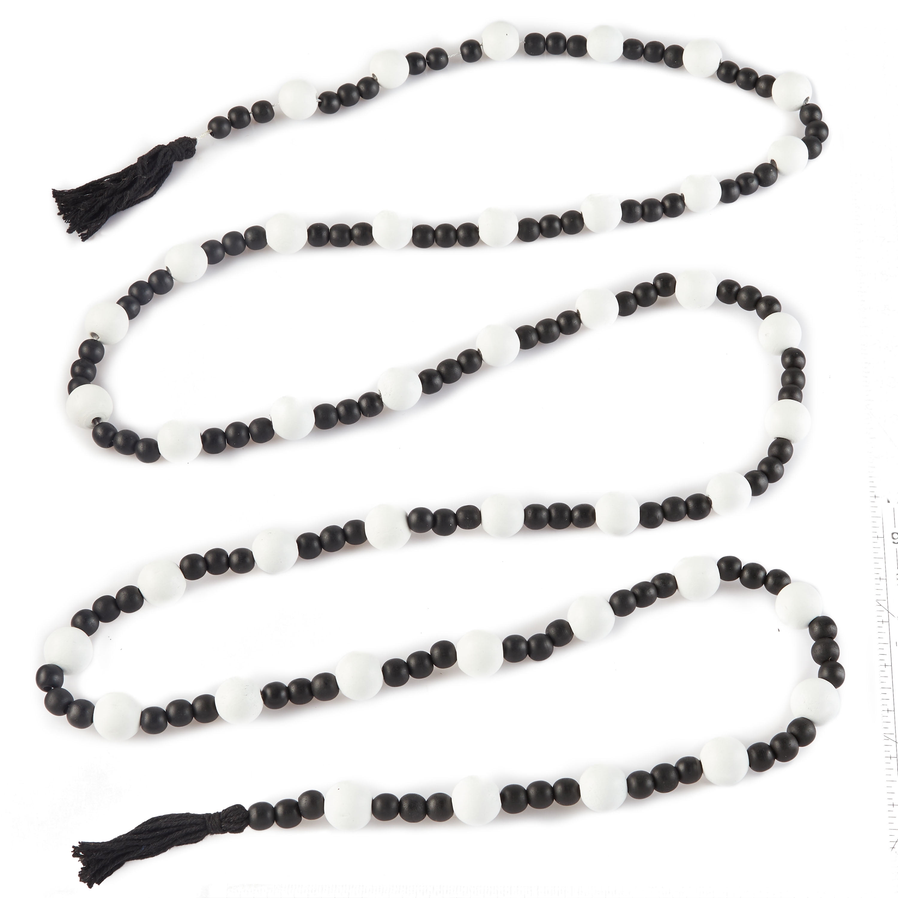 Holiday Time Black & White Wood Bead Garland with Tassels, 9'