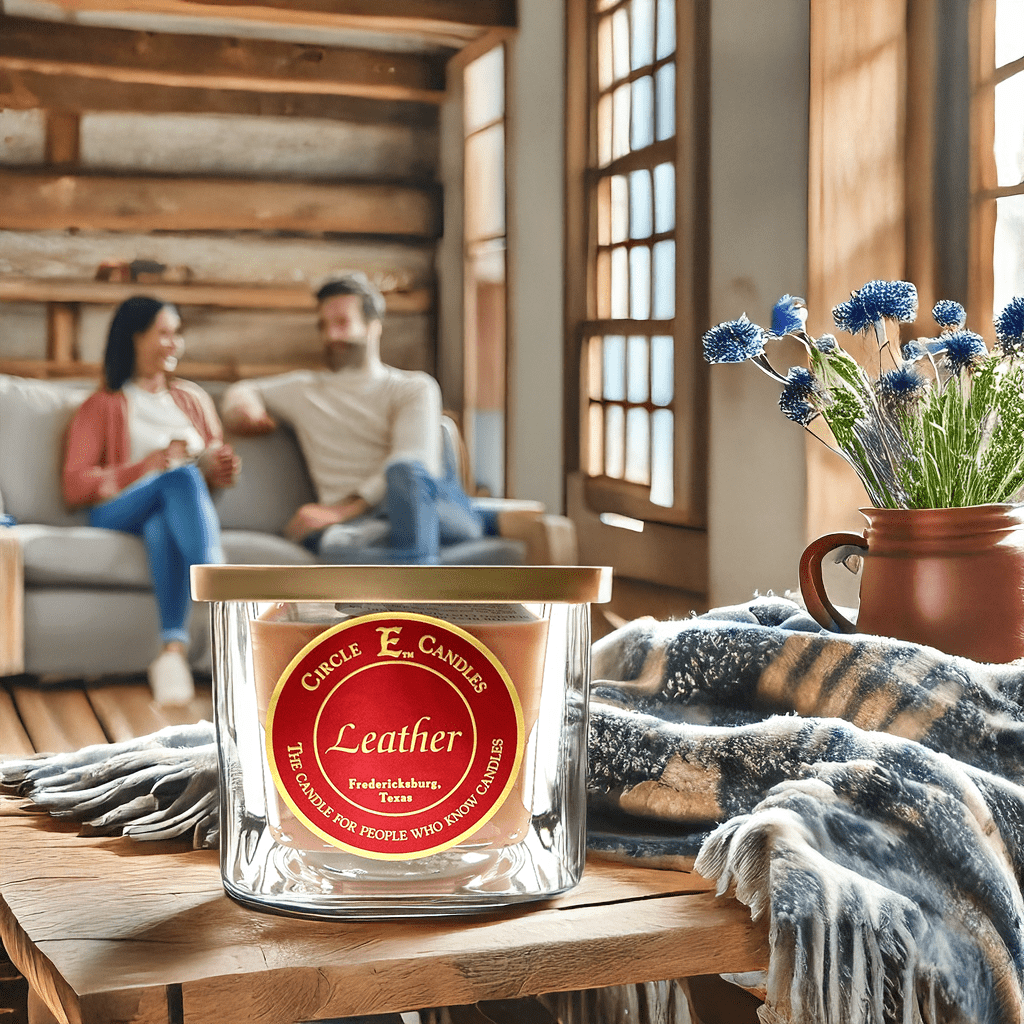 Circle E Candles, Leather Scent, Medium Size Jar Candle, 22oz, 2 Wicks