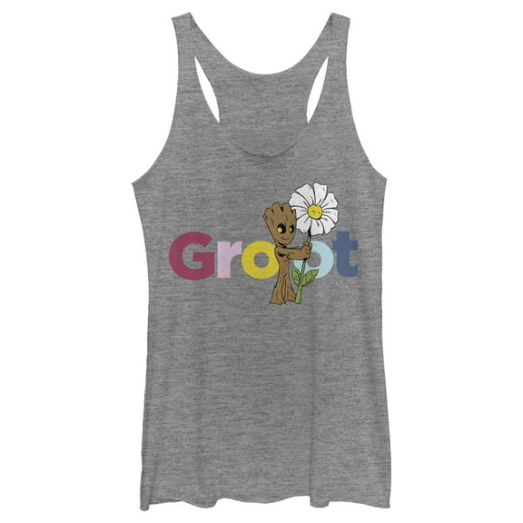 Women's Marvel Floral Groot  Racerback Tank Top Gray Heather X Small