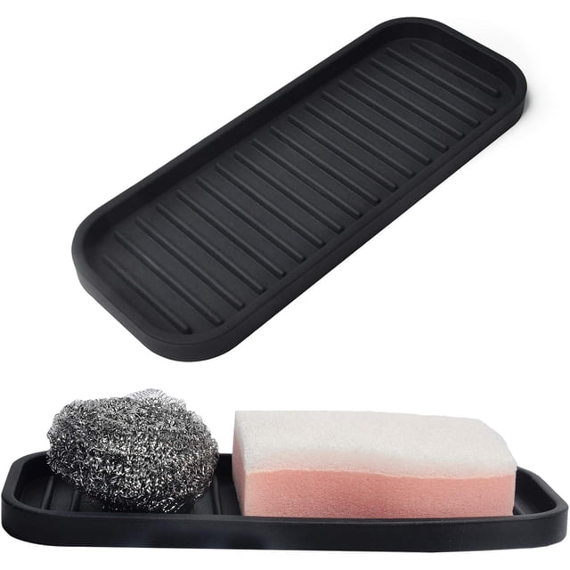 Soporte de esponja de silicona, bandeja organizadora para fregadero de cocina, dispensador de jabón, soporte para cuchara para fregar (paquete de 2)
