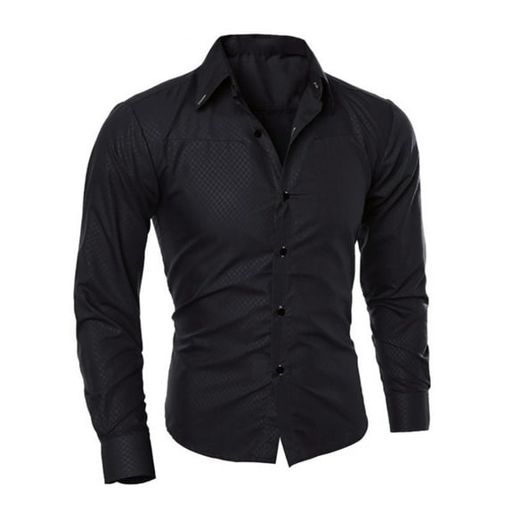 BOOMILK Shirts for Men Dress Shirt Formal Stretch Wrinkle Frees Long-Sleeve Slim Fit Button Down Wedding Party Black