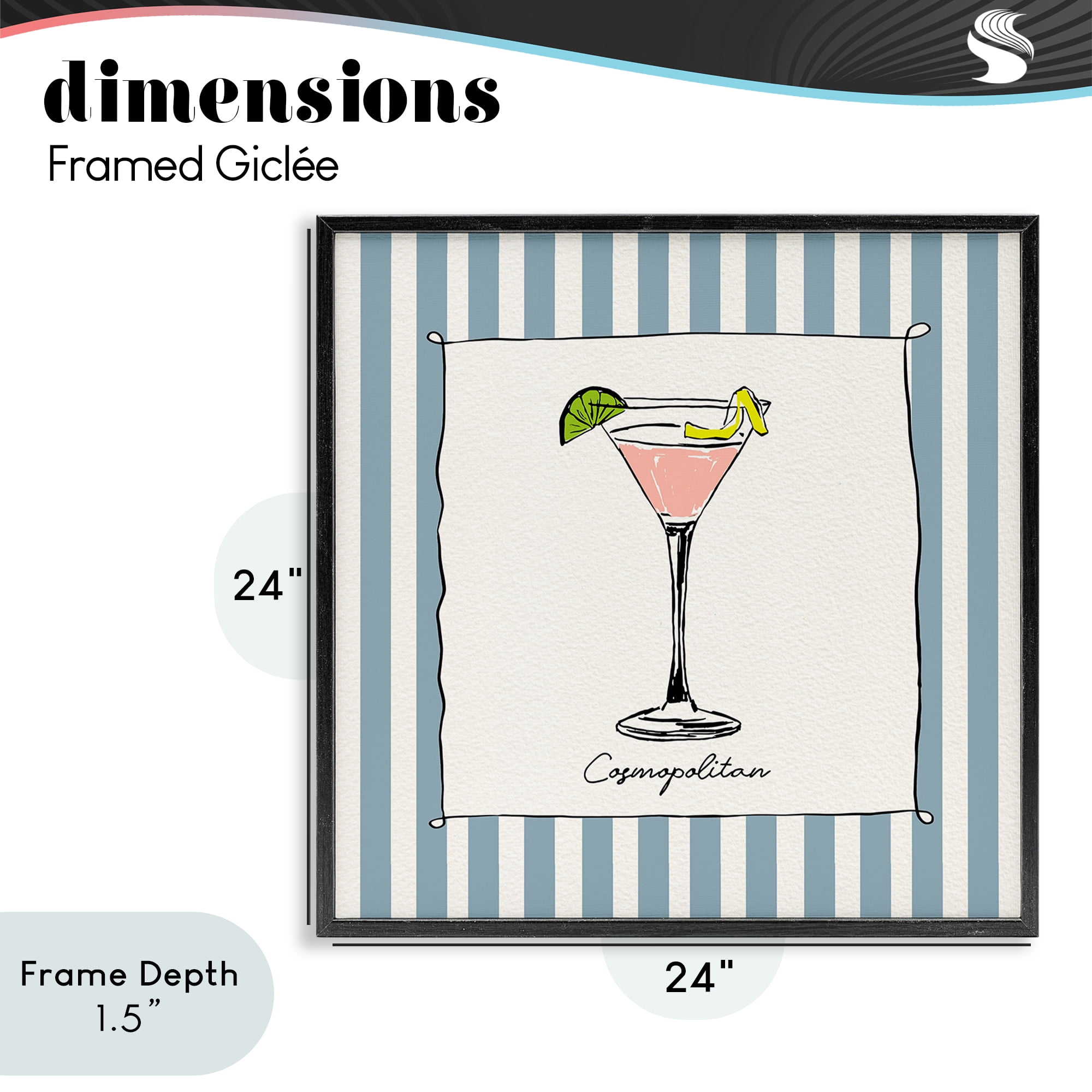 Stupell Industries Cosmopolitan Summer Stripes Black Framed Giclee Art, design by Susan Jill
