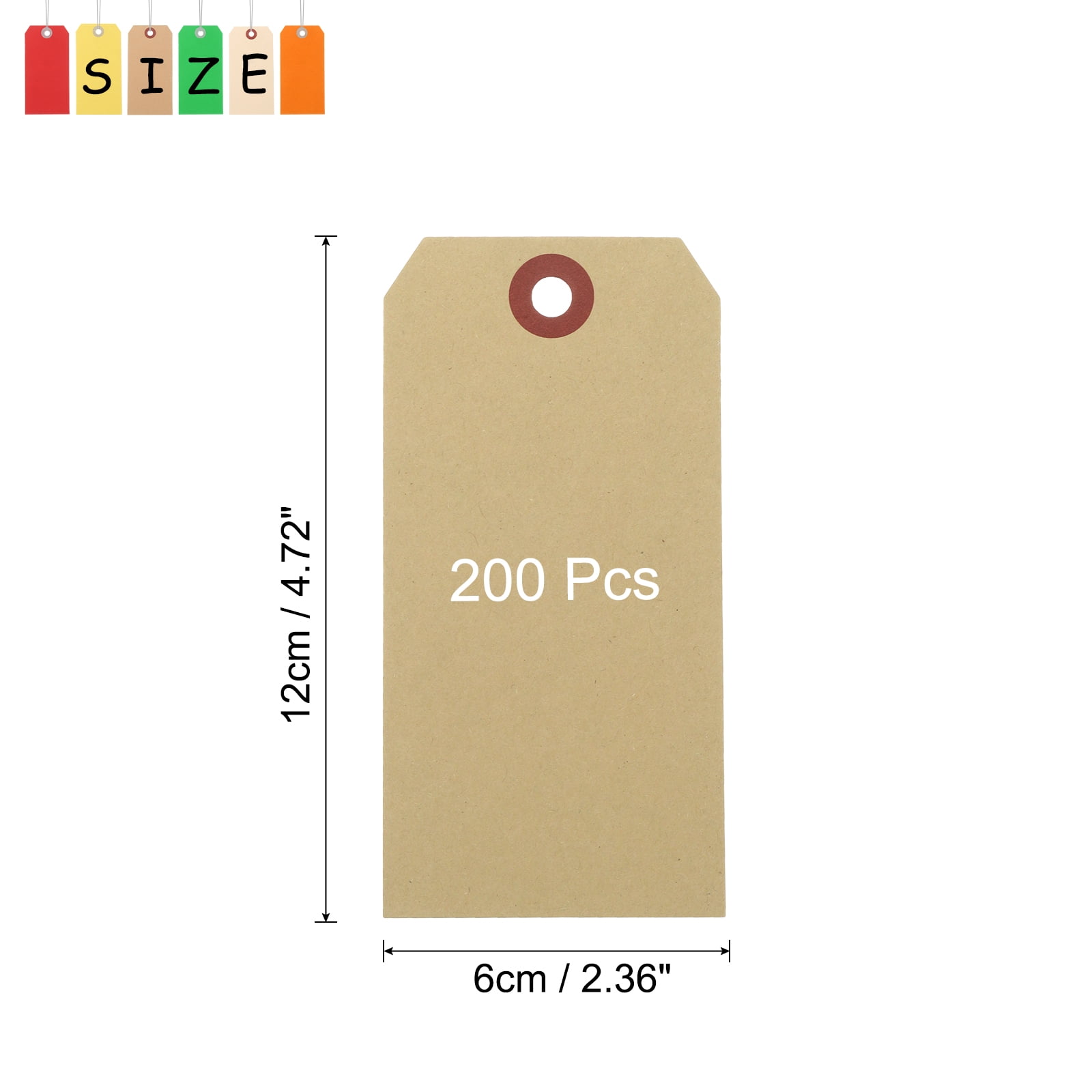 Uxcell 200Pcs Hang Tags, Tags with Wire String Paper Blank Labeling Tags Writable Making Tags for Luggage Clothes Wine Bottle(4.76" x 2.36", Kraft)