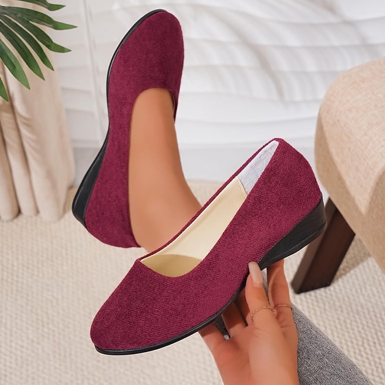 Gpaecead Women's Wedge Heel Dress Shoes Solid Color Faux Suede Slip On Soft Sole Comfortable Casual Spring Summer Shoes Burgundy