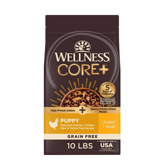 Wellness CORE Puppy Dry Dog Food with Freeze Dried Pieces, Grain Free, High Protein, Natural, Chicken & Turkey Recipe, (10-Pound Bag)
