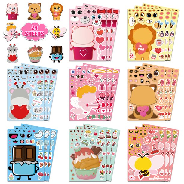 Stickers de San Valentín HSHFAMIIY para niños, 24 hojas para manualidades DIY