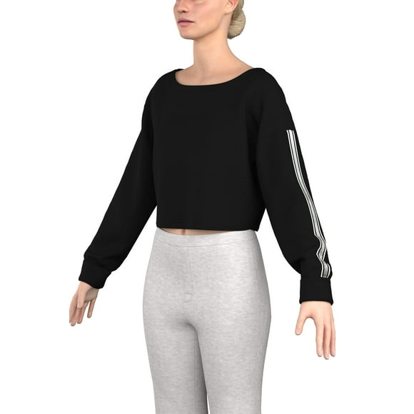 T-shirt Confortable Mode Femme Élégant en Molleton Français Épaule Tombante Manches Longues avec Ruban lurex