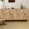 thumbnail image 2 of Natural Wood Storage Cabinet with Carved Floral Doors and Metal Handles for Living Room, Kitchen, Entryway, 2 of 9