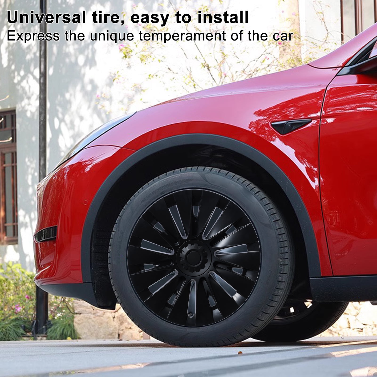 DJZ 4 Pack 19" Wheel Covers Black Hub Caps for Tesla Model Y