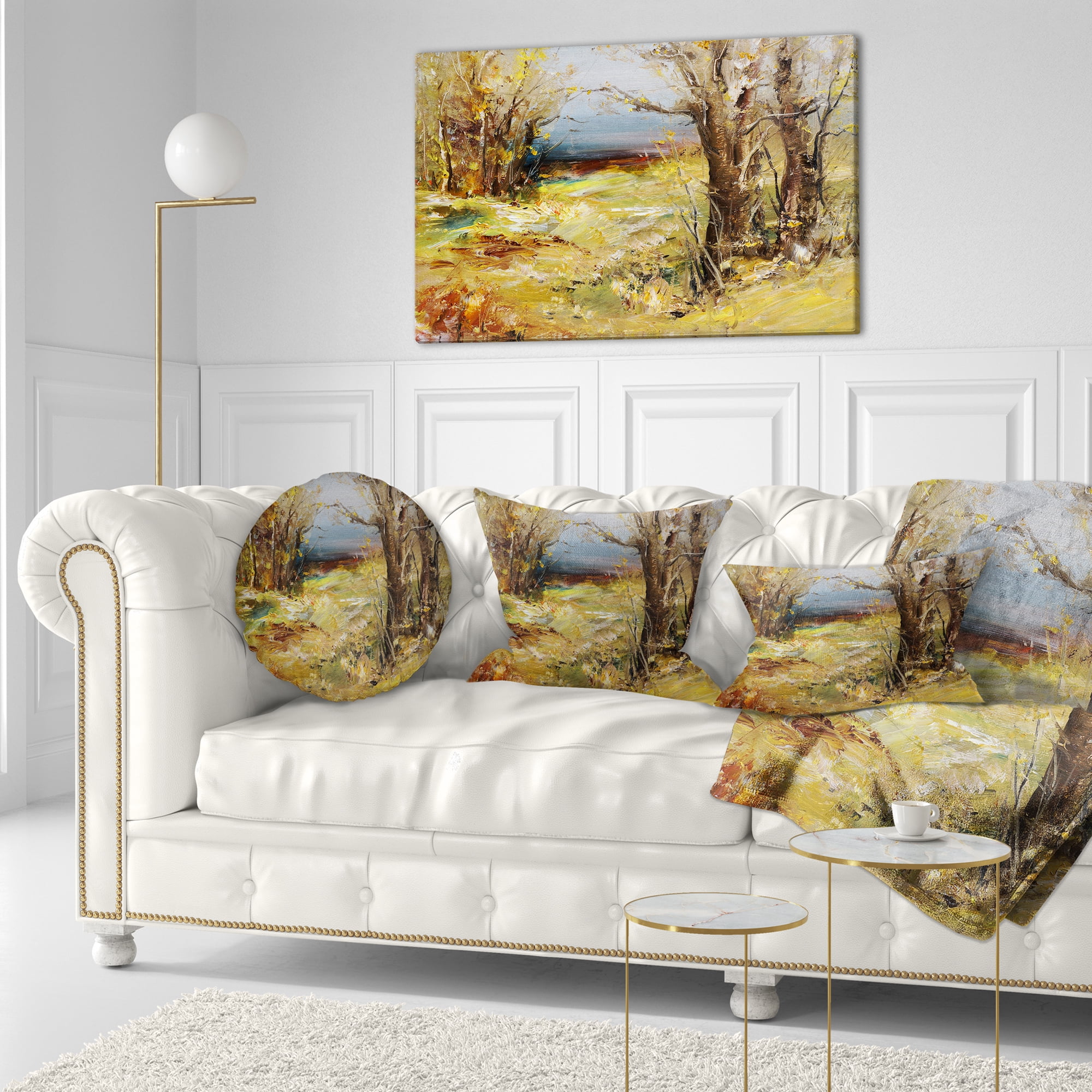 Designart Yellow Forest - Landscape Printed Throw Pillow - 12x20