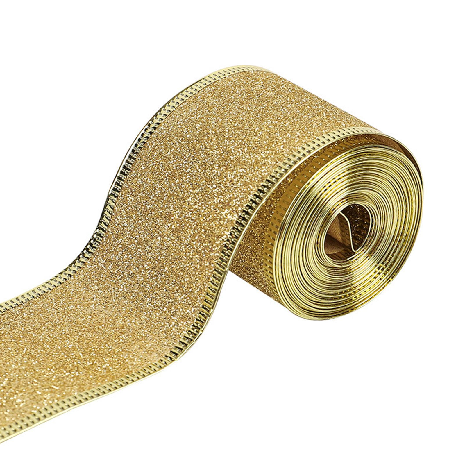 S SERENABLE 4x2inch x 90 Yards Christmas Wired Edge Ribbon Flexible for Christmas Projects Golden