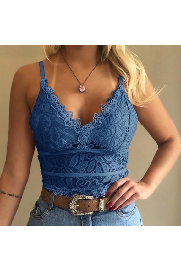 Sexy Lace Bralettes for Women Plus Size No Padded Vest Bras Wireless V Neck Camisole with Spaghetti Straps