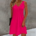 thumbnail image 2 of VEKDONE Womens Summer Mini Dresses Sleeveless V Neck Sundresses Casual Llightweight Solid Color Beach Dress for Vacation Party Hot Pink M, 2 of 6