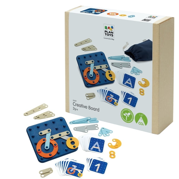 PlanToys® Wooden Creative Learning Board | Montessori Inspired Peg Board for Patterns, Letters & Numbers | Eco Friendly Toy for Logic, Creativity & Fine Motor Skills