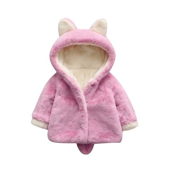 Toddler Baby Boys Girls 𝐅aux Fu𝐫 Jacket Coat Kids Cat Ears Hoodie with Tail Toddler 𝐅𝐥eece Zipper Up Outwear Plush Tops