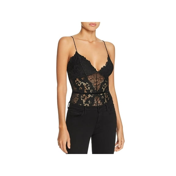 Guess Womens Treon Lace Overlay Sleeveless Bodysuit