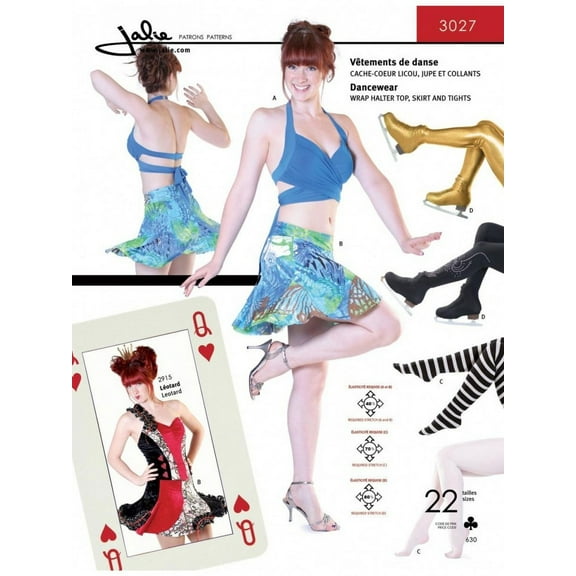 Jalie Sewing Pattern 3027 Wrap Top Tights & Spiral Skirt Kids, Teenagers, Women