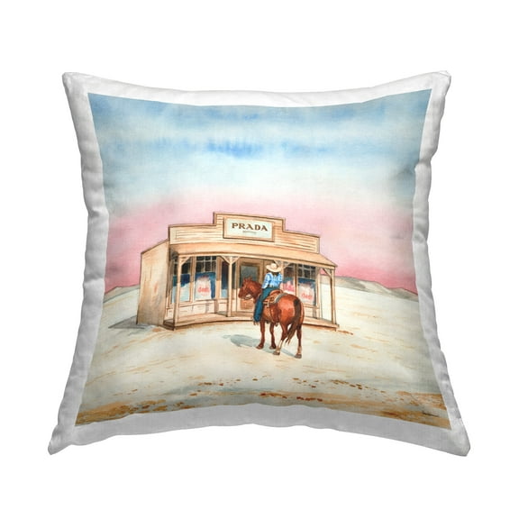 Stupell Industries Cowgirl at Desert Shop Decorative Printed Throw Pillow Design by Amanda Greenwood.