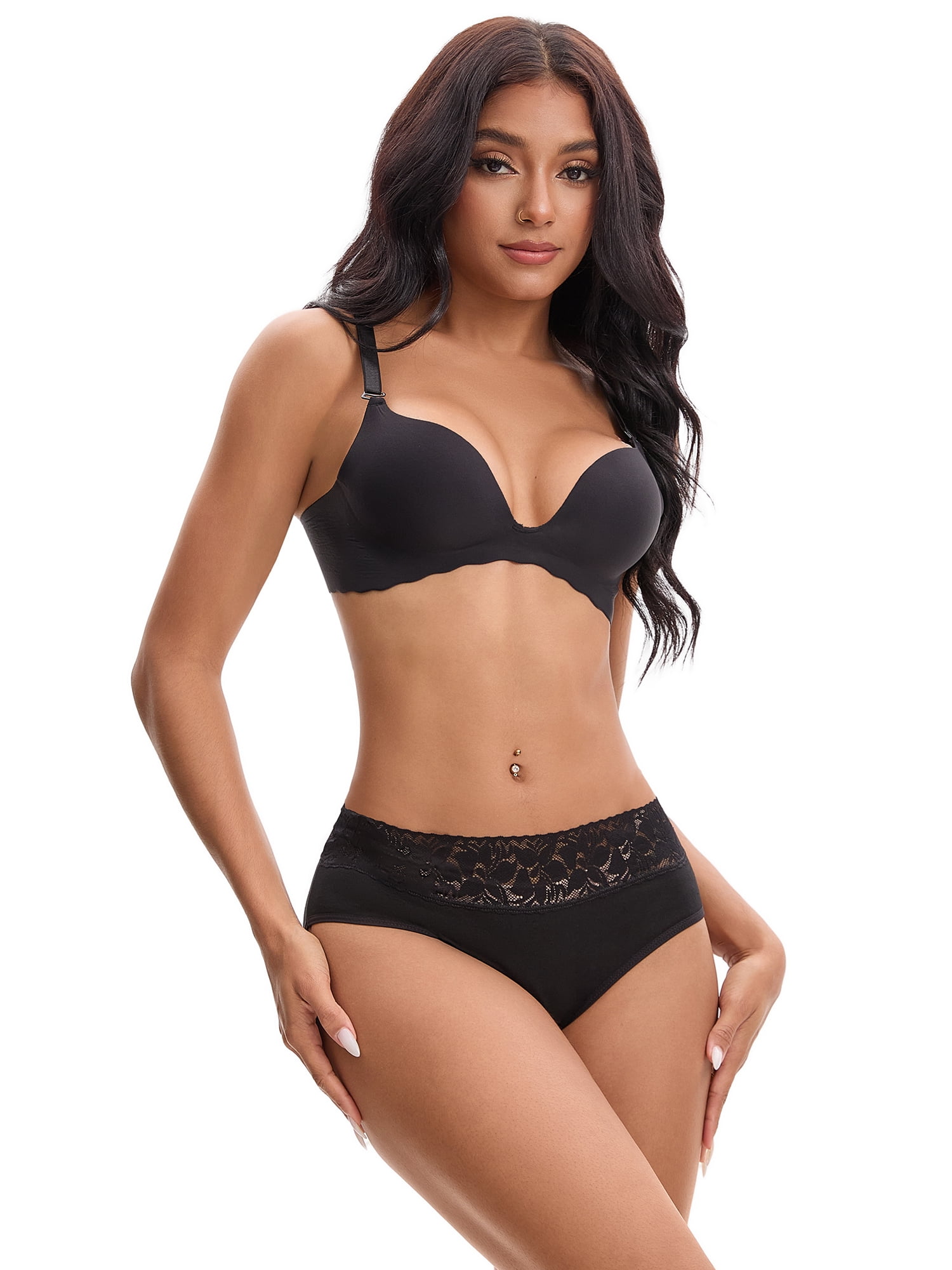 Unique Bargains Lace Mid Rise Briefs Underwear XL Black