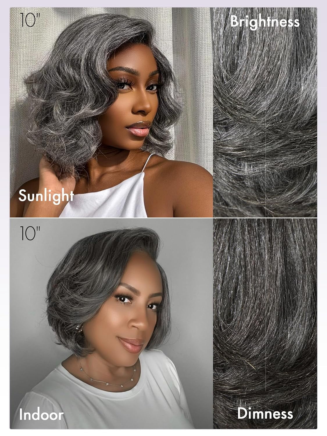 LUVME 10" Hair Salt & Pepper Layered Bob Glueless Lace Wig Gray for Women Short Grey Bob Wigs Pre Plucked