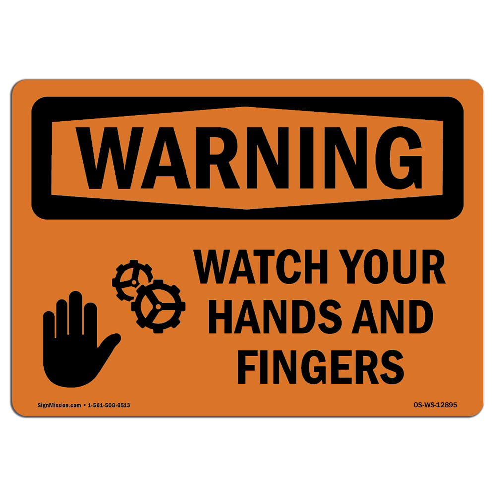 Vinyl ANSI DANGER Keep Hands And Fingers Away Label with Symbol 7x5 in 