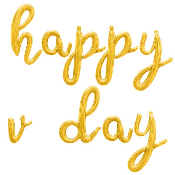 Cursive Script Letter Balloons - HAPPY V DAY 16" Inch Alphabet Letters Foil Mylar Balloon Valentines Day Party Banner (Gold)