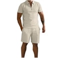 thumbnail image 1 of Mens Pantalones Casuales Sólido de Pie Cuello Cremallera Set Deportivo con Manga Corta Solapa Y Pantalones Cortos, 1 of 5