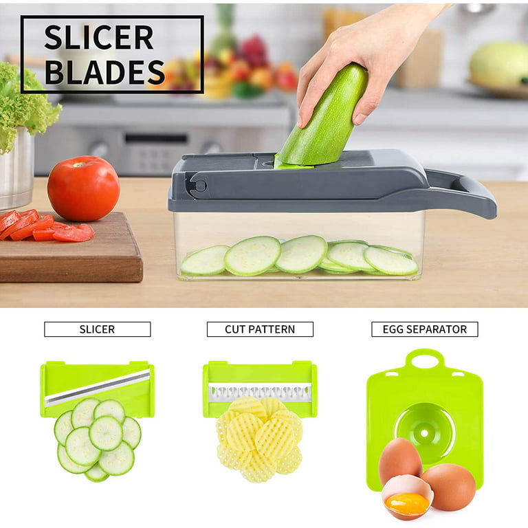  RüK Vegetable Chopper Slicer Onion Dicer, Multi 22-in-1 Veggie  Mandoline Food Cutter for Tomato Fruit with Lemon Squeezer, E-Recipe, 11  Blades, Egg Separator & Slicer, Container: Home & Kitchen