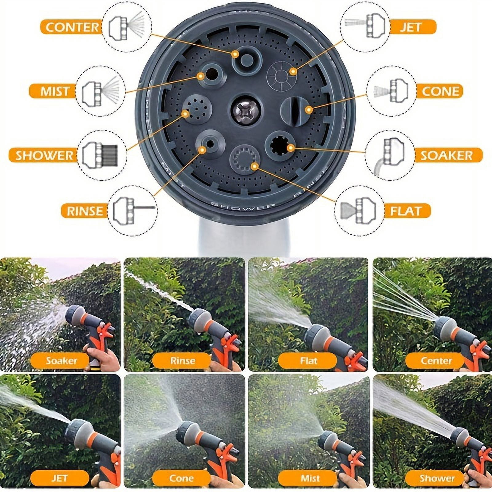 Heavy Duty Garden Hose Nozzle with 8 Adjustable Watering Patterns, Multifunctional High Pressure Sprayer for Lawn, Garden Care, and Vehicle Washing