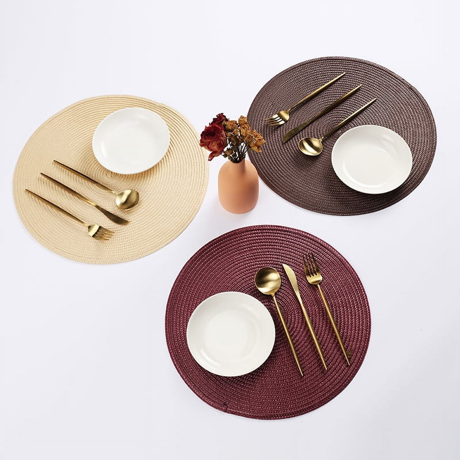 NAMZI Home Fashion Round Woven Polypropylene Plastic Placemats Set of 6 38cm, (Dark Blue)
