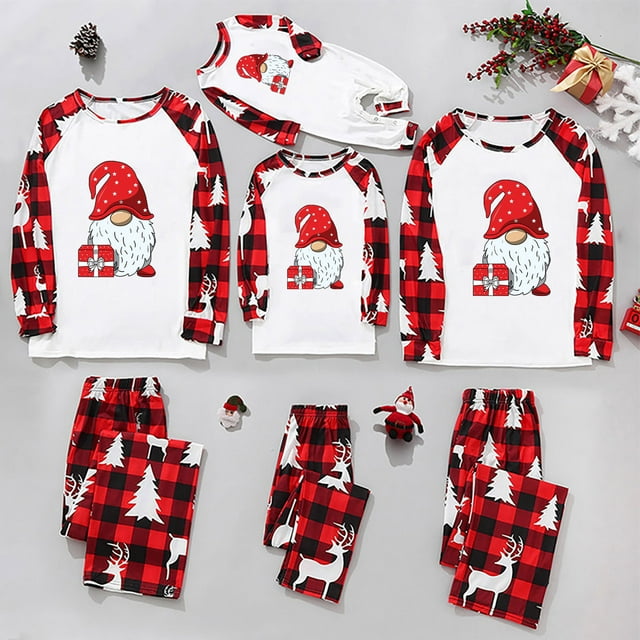 Penkiiy Pyjamas de Noël Famille Assortis Ensembles à la Mode Imprimé de Noël Famille Pyjamas Européens et Américains Ensemble Parent-Enfant Bébé Pyjamas de Noël Rouges 3-6 Mois
