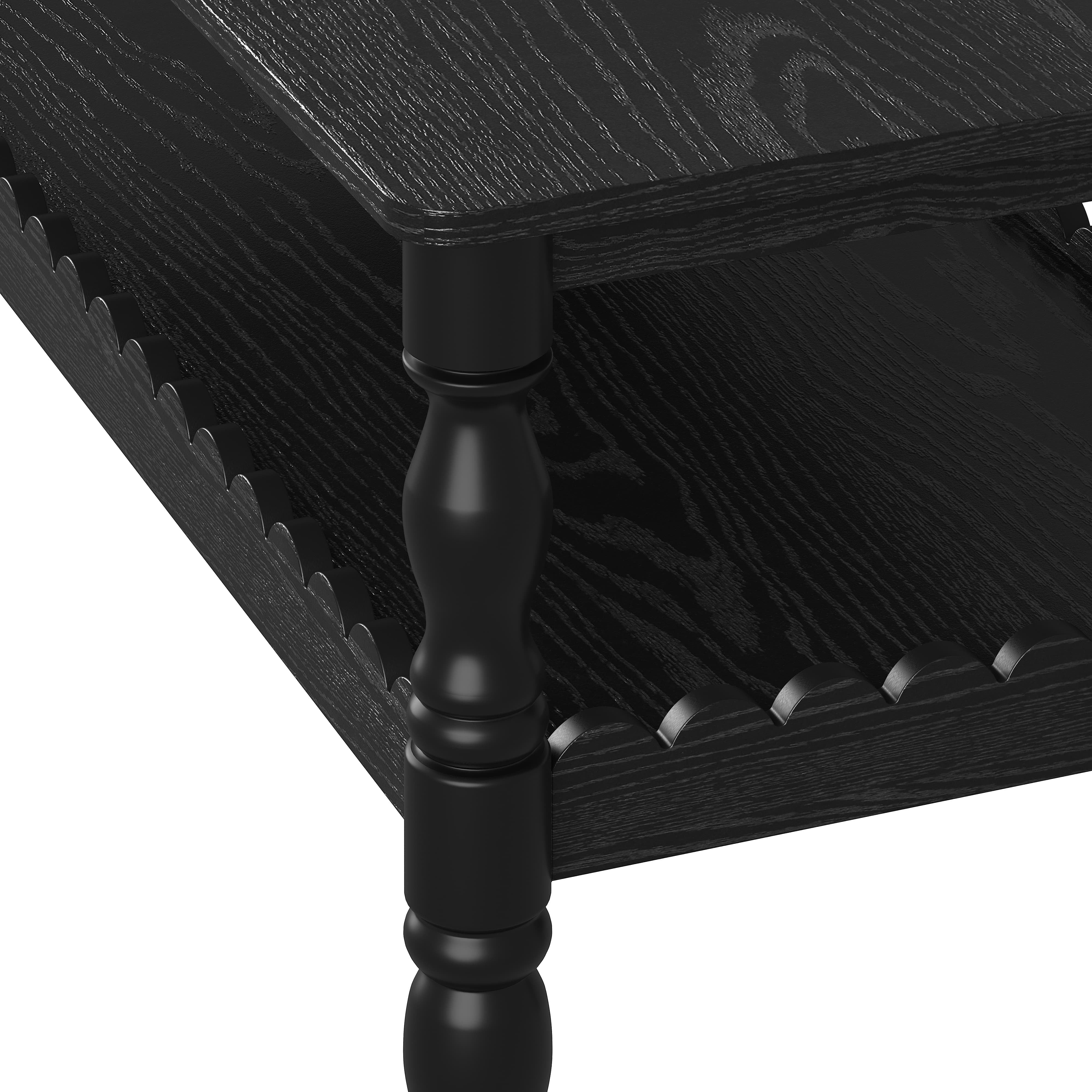 Aukfa 43.3" Modern Wave Edge Coffee Table with 2 Tier Storage Shelf, Rectangle Wood Table with Solid Wood Legs for Living Room,Black