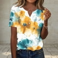 thumbnail image 3 of JTZGDY Western Shirts for Women Loose Fit Casual Vintage Floral Printed Summer 3/4 Smoked Cuff Sleeve Button V Neck Henley Tops White#01 XXXL, 3 of 8