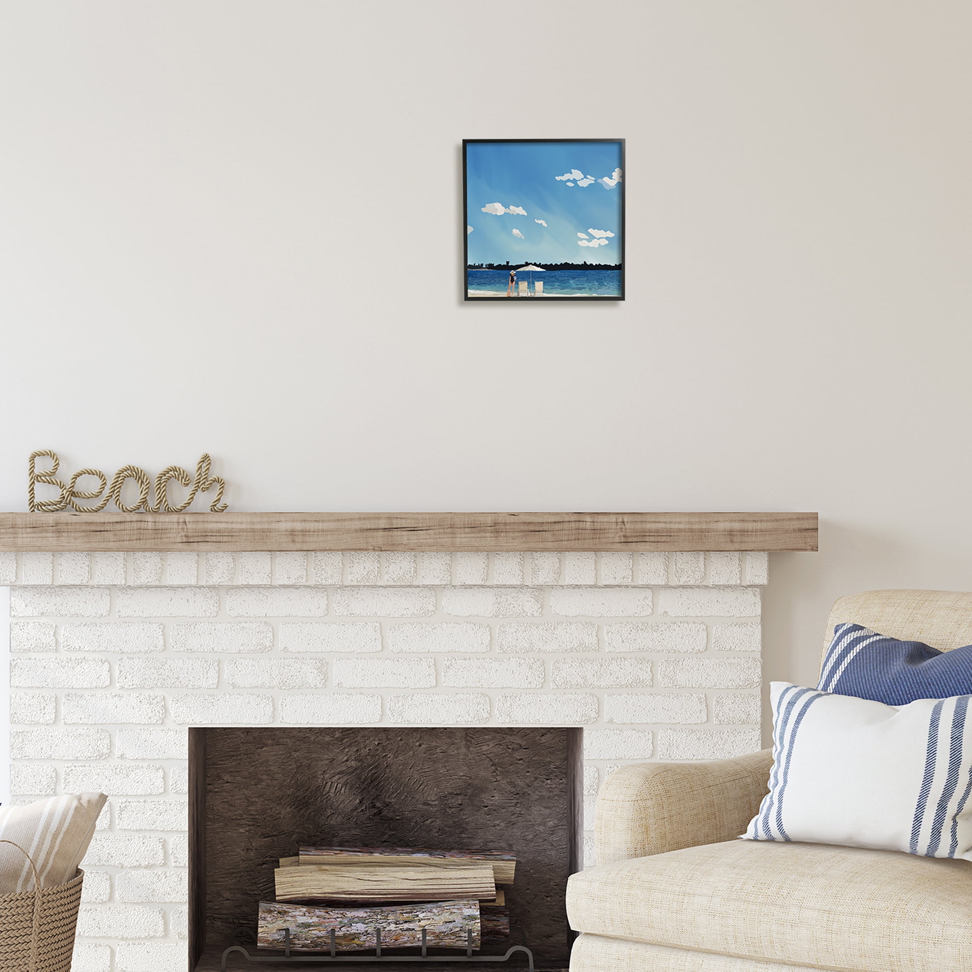 Stupell Industries Girl on Beach Horizon Nature Painting Black Framed Art Print Wall Art, 12 x 12