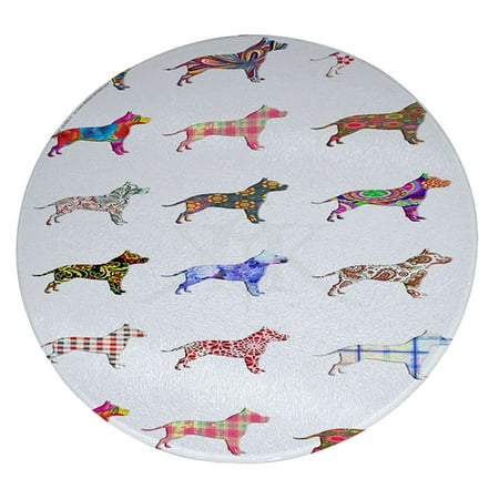 

KuzmarK 12 Round Glass Cutting Board - American Staffordshire Terrier Dog