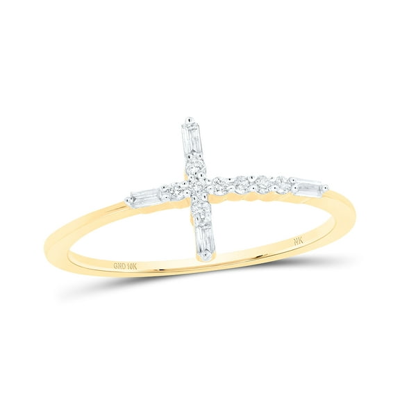 10kt Yellow Gold 1/10 Cttw Diamond Wedding Engagement Anniversary Cross Ring, Women Size: 5-9