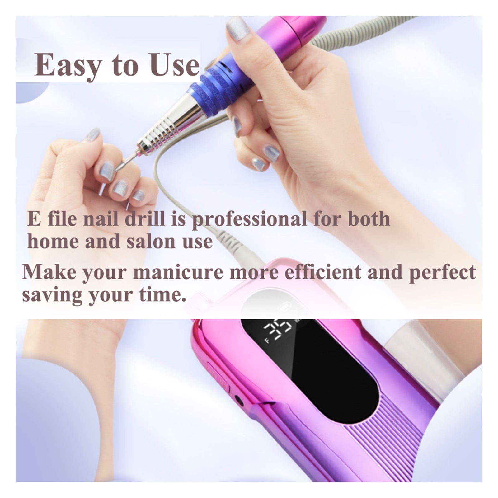 Professional Electric Nail Drill Machine, 35000RPM Rechargable Cordless Nail File Machine For Acrylic Manicure Shaping Pedicure ,Low Noise