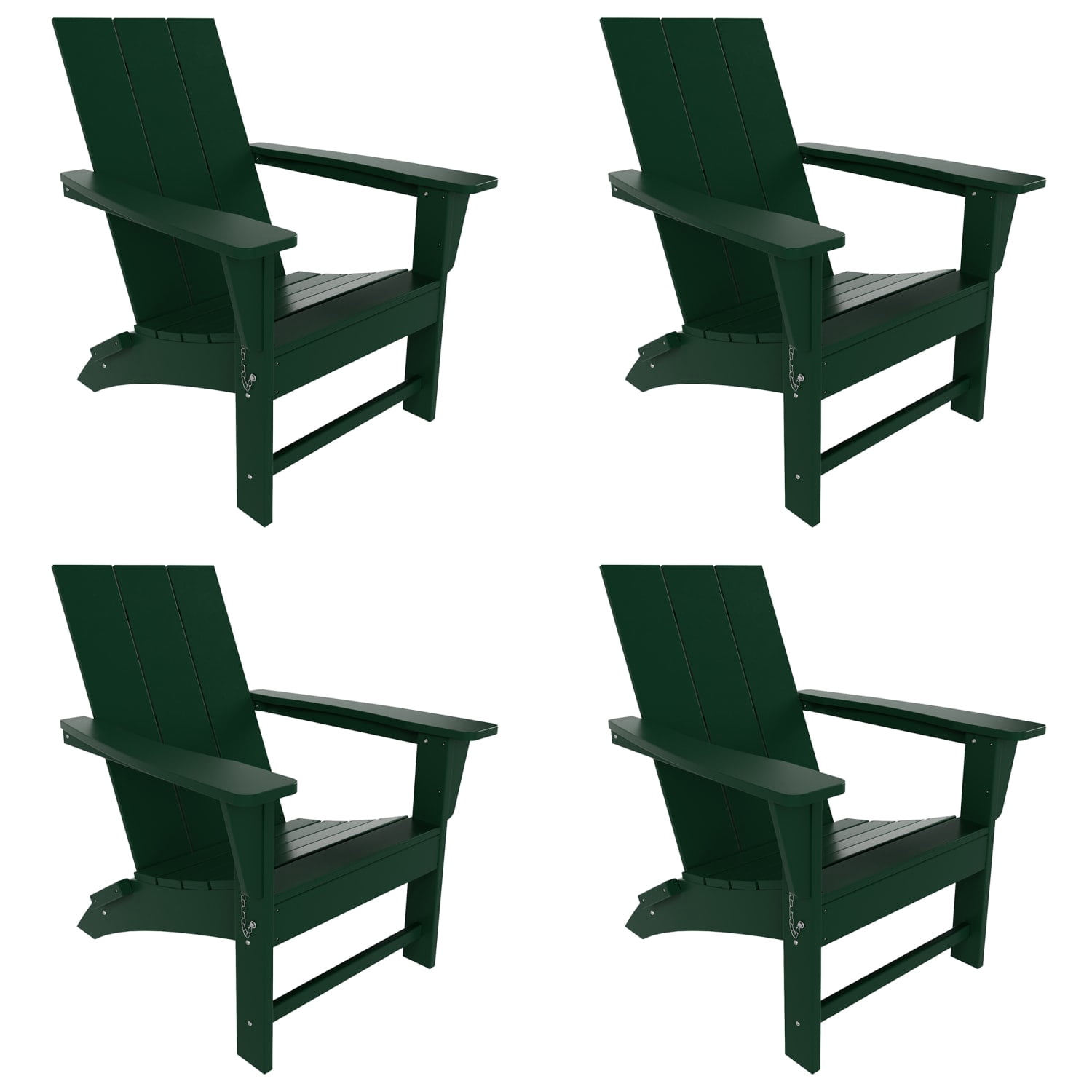WestinTrends Ashore 4-Piece Foldable Adirondack Chair Set, All-Weather Poly Lumber, Modern Farmhouse Patio Seating, Dark Green