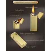 Swiss Vintage Brass Soft-Flame Kerosene Lighter, Refillable, Compact, Grinding Wheel, Unique, Gift Box, Thorens Long Fellow - Inclined Wheel Ignition