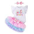 thumbnail image 4 of HAYIMI Baby Girl 1st Birthday Outfit Sets, Ruffle Sleeve My 1st Birthday Romper Gradient Tulle Tutu Skirt and Big Bow Headband Party Stylish Clothes Sets, 4 of 6