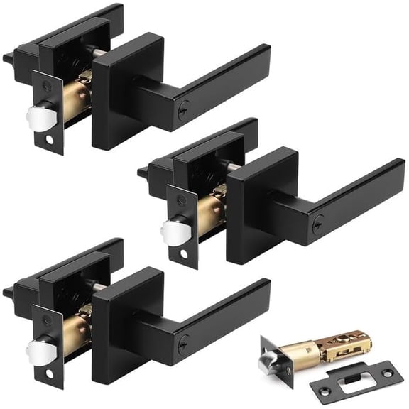 3 Pack Black Door Levers Interior Bedroom Entrance Door knobs Door Lock Set One Keyway Entry Keyed Alike Same Key Entrance Lockset Each with 3 Same Keys