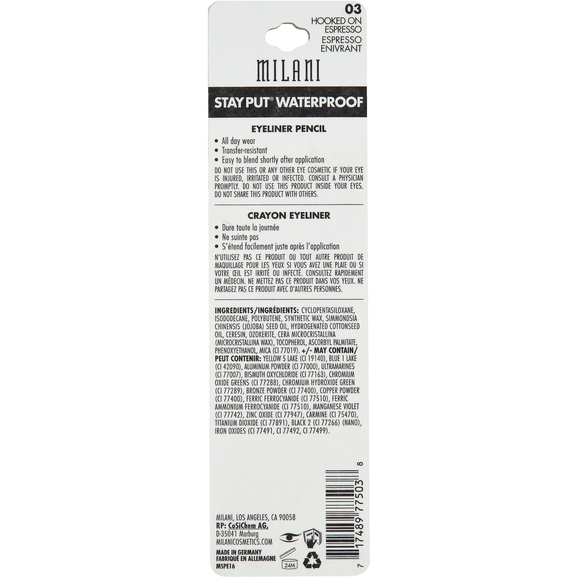 Milani Stay Put Waterproof Eye Liner Pencil, Hooked on Espresso