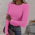thumbnail image 2 of Womens Long Sleeve Stretch Crewneck Ribbed T Shirt, Polyester, with Front Pleated Design, 2 of 4