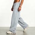 thumbnail image 5 of SAWOBUUN Men's Solid Sweatpants Wide Leg Elastic Waist Drawstring Casual Relaxed Fit Loose Pants, 5 of 6