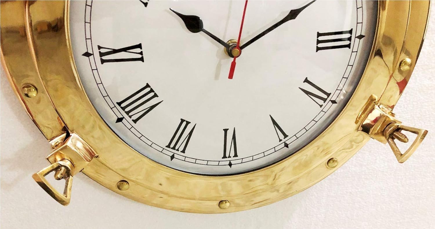 17" Antique Marine Solid Brass Ship Porthole Analog Clock Nautical Wall Clock Home Decor