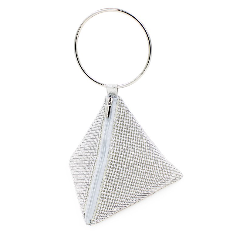 Rhinestone Mesh Triangle Pyramid Clutch Full Crystal Soft Wristlet