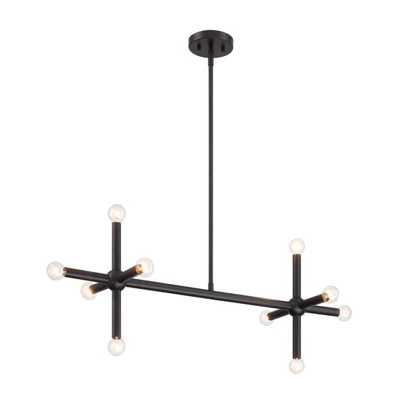 Crossroads 10-Light Matte Black Transitional Linear Chandelier for Kitchen Islands with No Bulbs Included