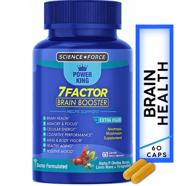 7 Factor Brain Memory & Focus, Premium Cognitive Support   Cellular Energy, Clarity Booster, Extra Vigor with Nootropic Ingredients, Alpha Choline, Lions Mane, Bacopa, 60 count